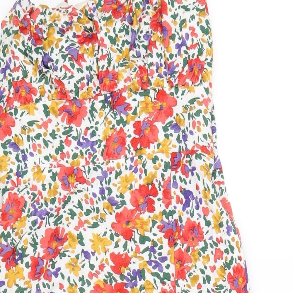 Urban Revivo Womens Multicoloured Floral Viscose A-Line Size 6 Square Neck Zip