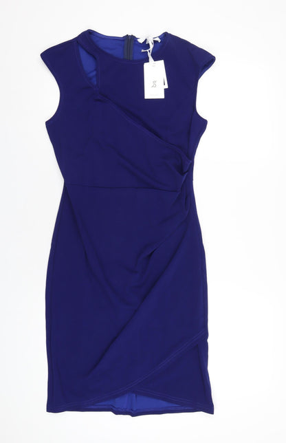 Jasambac Womens Blue Polyester Bodycon Size 12 Round Neck Zip