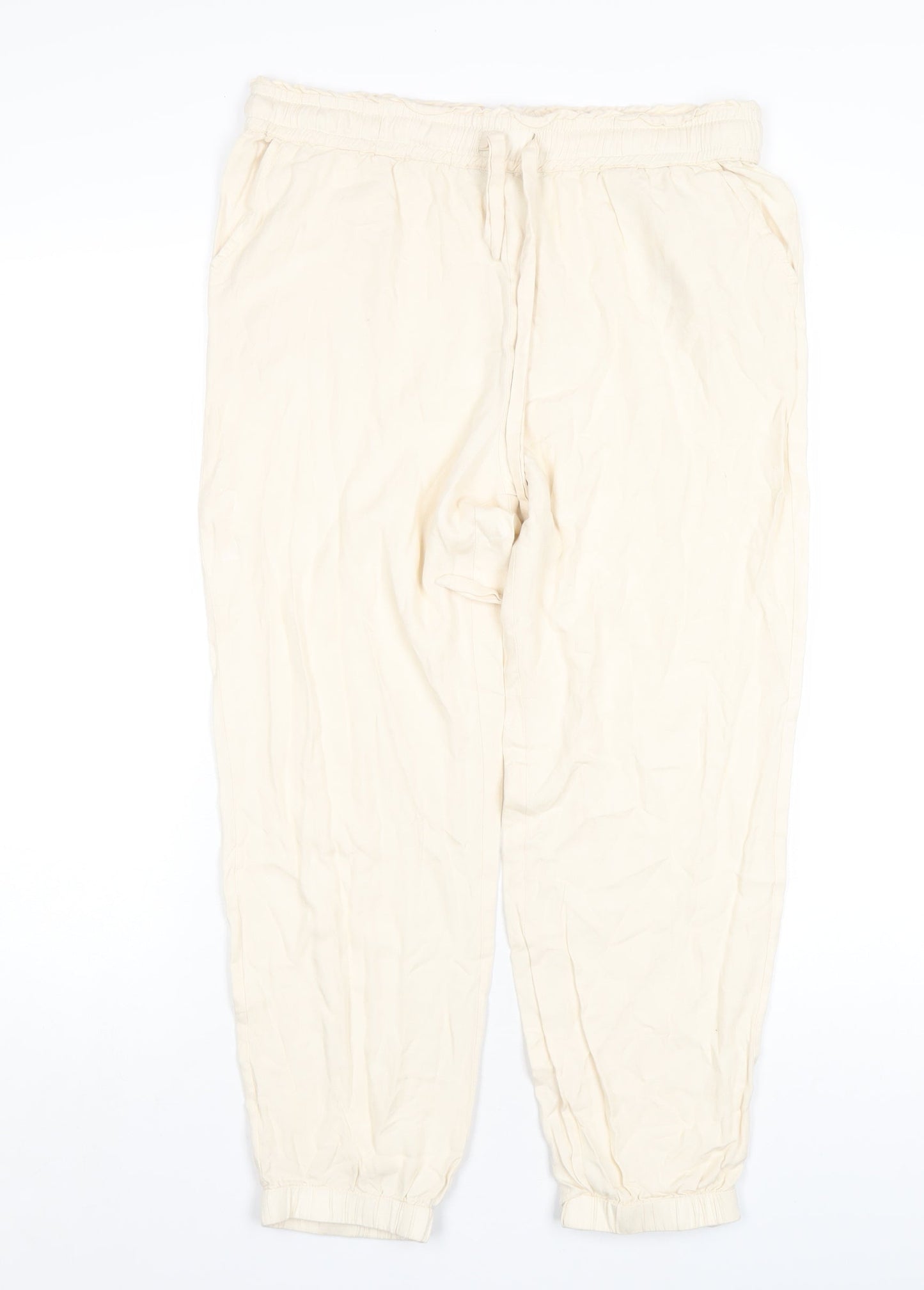 Teoh & Lea Womens Ivory Viscose Trousers Size M L25 in Regular Drawstring
