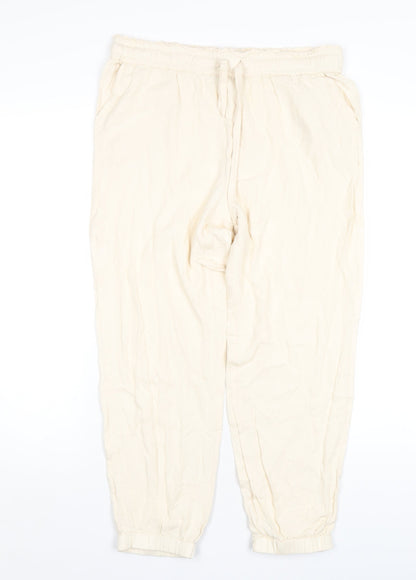Teoh & Lea Womens Ivory Viscose Trousers Size M L25 in Regular Drawstring