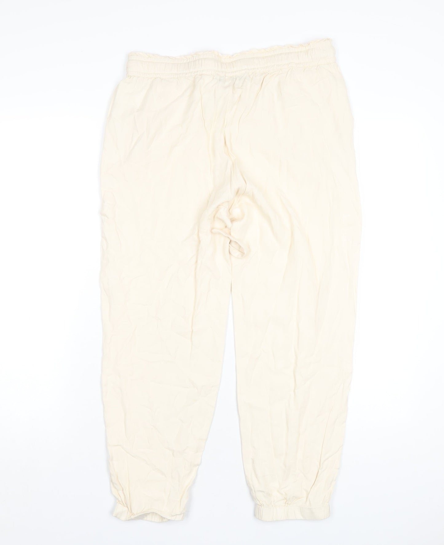 Teoh & Lea Womens Ivory Viscose Trousers Size M L25 in Regular Drawstring