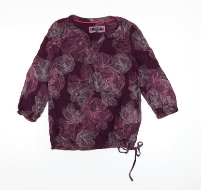 Maine Womens Purple Geometric Viscose Basic T-Shirt Size 10 V-Neck