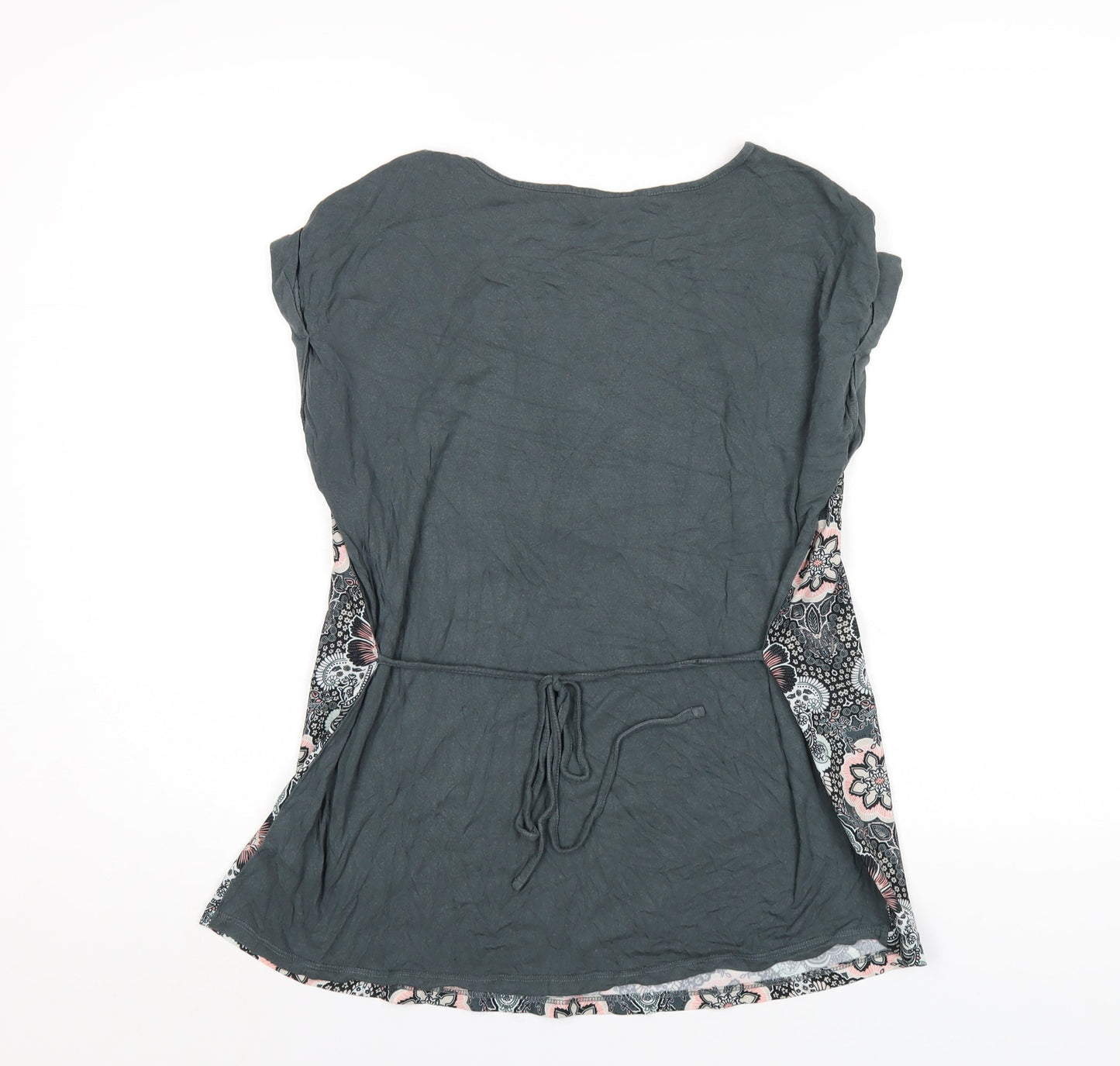Red Herring Womens Grey Geometric Polyester Basic T-Shirt Size 12 Round Neck