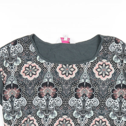 Red Herring Womens Grey Geometric Polyester Basic T-Shirt Size 12 Round Neck