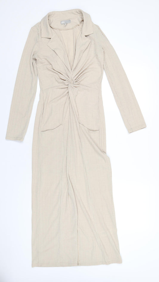 ASOS Womens Beige Polyester Maxi Size 8 Collared Pullover