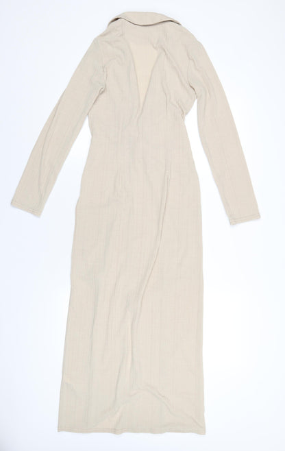 ASOS Womens Beige Polyester Maxi Size 8 Collared Pullover