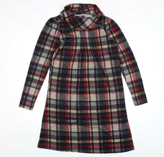 Studio Womens Multicoloured Plaid Polyester A-Line Size 8 Roll Neck Pullover