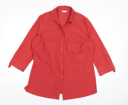 Womens UK Size 14 Classic Red Basic Button-Up