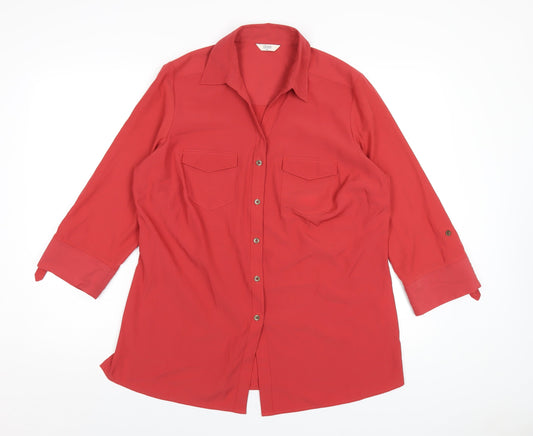 Womens UK Size 14 Classic Red Basic Button-Up