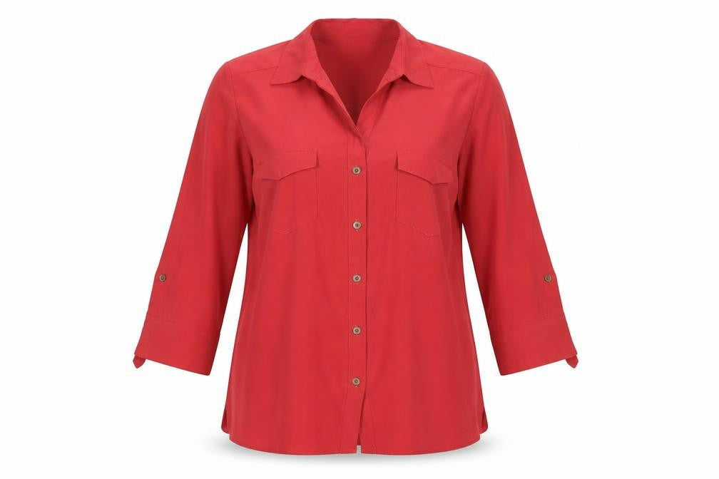 Womens UK Size 14 Classic Red Basic Button-Up