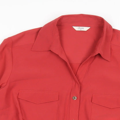 Womens UK Size 14 Classic Red Basic Button-Up