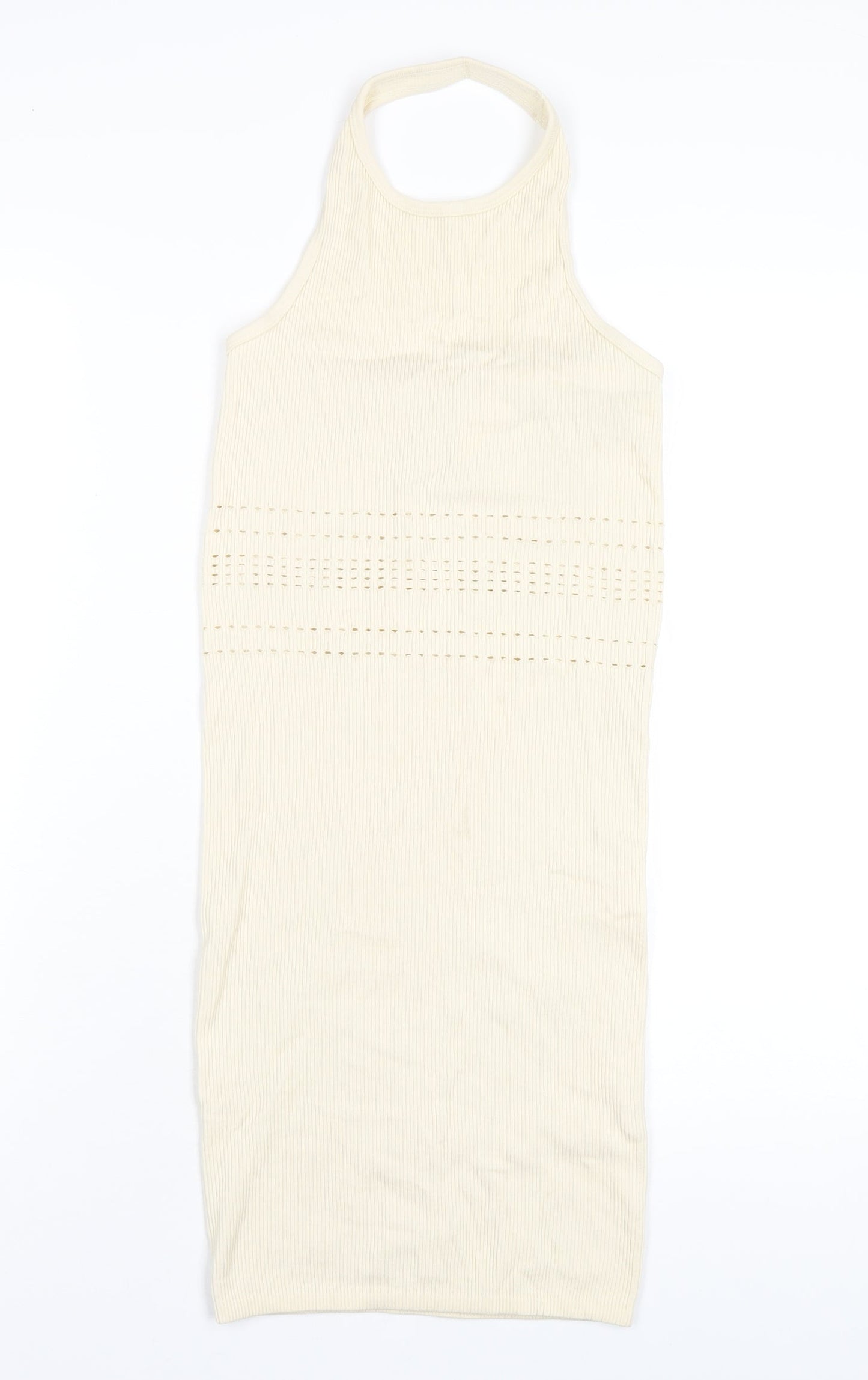 Bershka Womens Beige Polyamide Bodycon Size M Halter Pullover