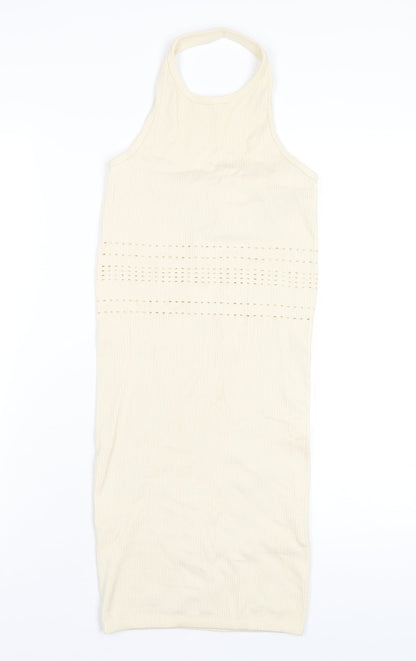 Bershka Womens Beige Polyamide Bodycon Size M Halter Pullover
