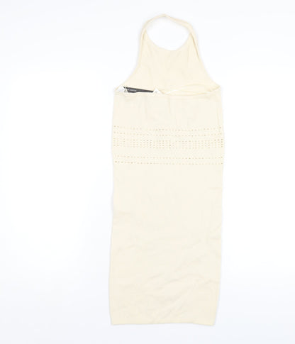 Bershka Womens Beige Polyamide Bodycon Size M Halter Pullover