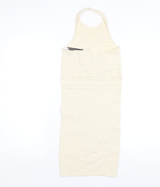 Bershka Womens Beige Polyamide Bodycon Size M Halter Pullover