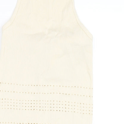 Bershka Womens Beige Polyamide Bodycon Size M Halter Pullover