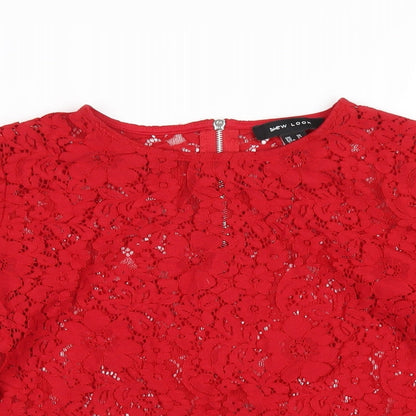 Womens UK Size 10 New Look Red Basic T-Shirt