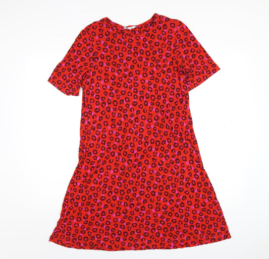 NEXT Womens Red Animal Print Viscose A-Line Size 14 Round Neck Pullover