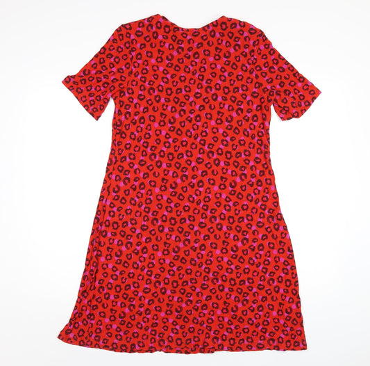 NEXT Womens Red Animal Print Viscose A-Line Size 14 Round Neck Pullover