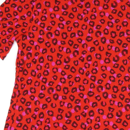NEXT Womens Red Animal Print Viscose A-Line Size 14 Round Neck Pullover