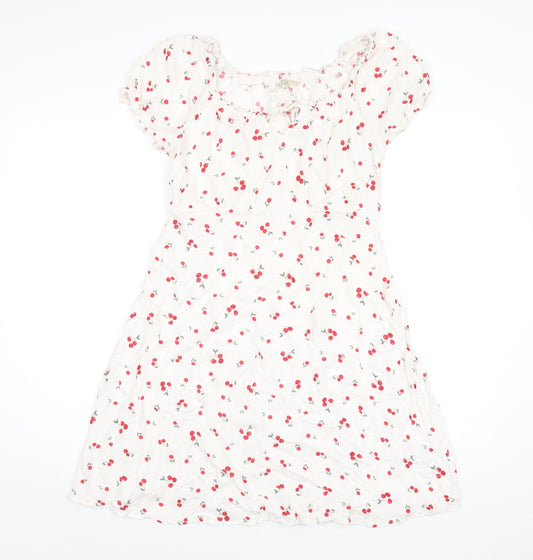 Clockhouse Womens White Geometric Viscose A-Line Size 12 Scoop Neck Pullover