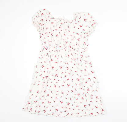 Clockhouse Womens White Geometric Viscose A-Line Size 12 Scoop Neck Pullover