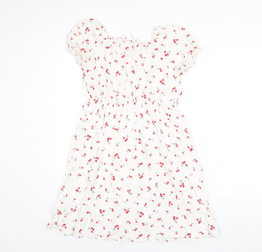 Clockhouse Womens White Geometric Viscose A-Line Size 12 Scoop Neck Pullover