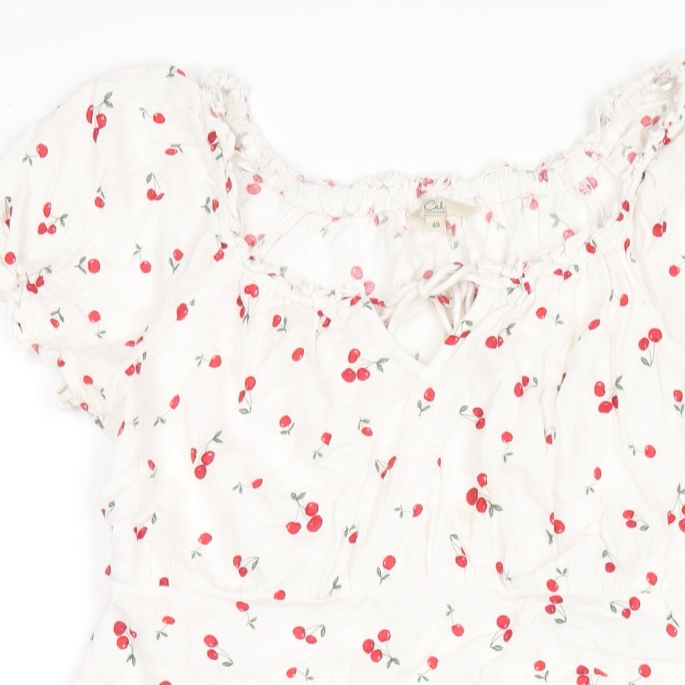 Clockhouse Womens White Geometric Viscose A-Line Size 12 Scoop Neck Pullover