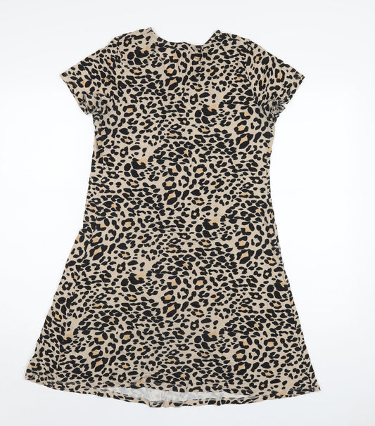 New Look Womens Beige Animal Print Viscose A-Line Size 12 V-Neck Pullover