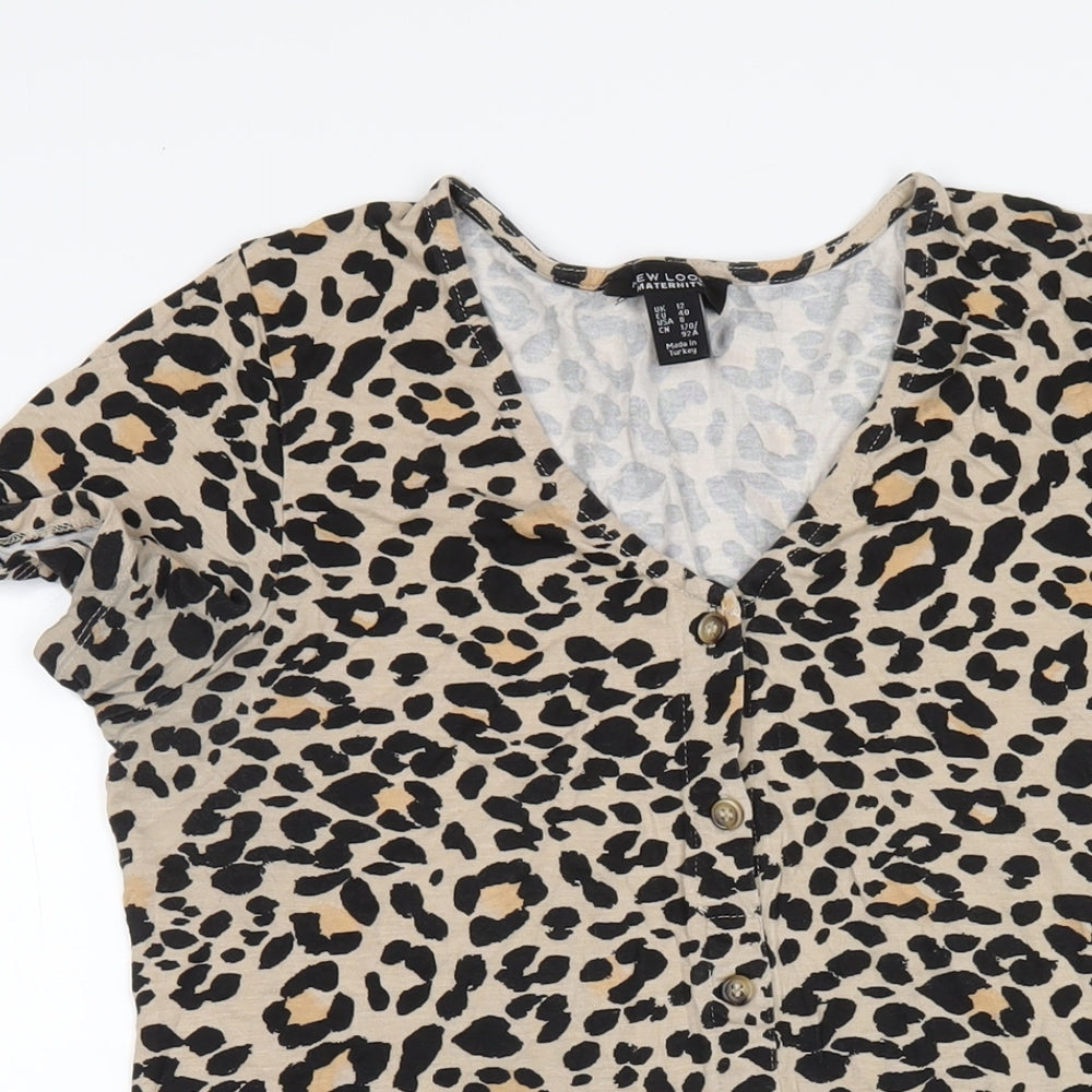 New Look Womens Beige Animal Print Viscose A-Line Size 12 V-Neck Pullover