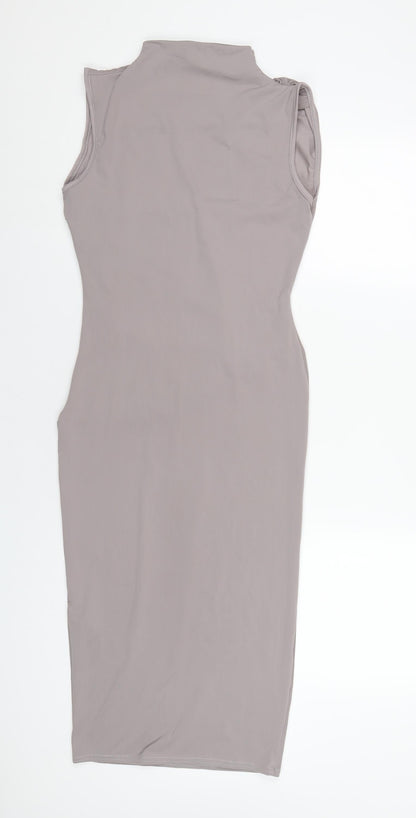 Boohoo Womens Grey Polyester Bodycon Size 8 Mock Neck Pullover