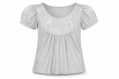 Betty Jackson Womens Silver Polyester Basic T-Shirt Size 12 Scoop Neck