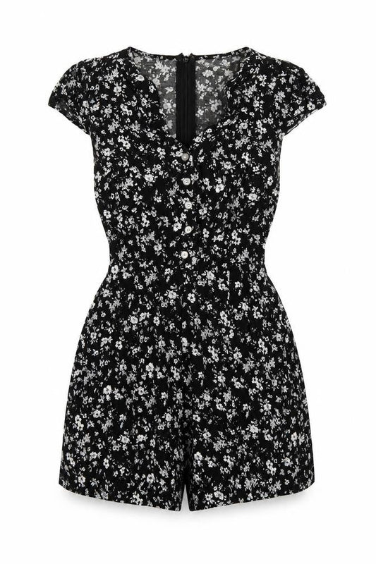 Louche Womens Black Geometric Viscose Playsuit One-Piece Size 10 Zip