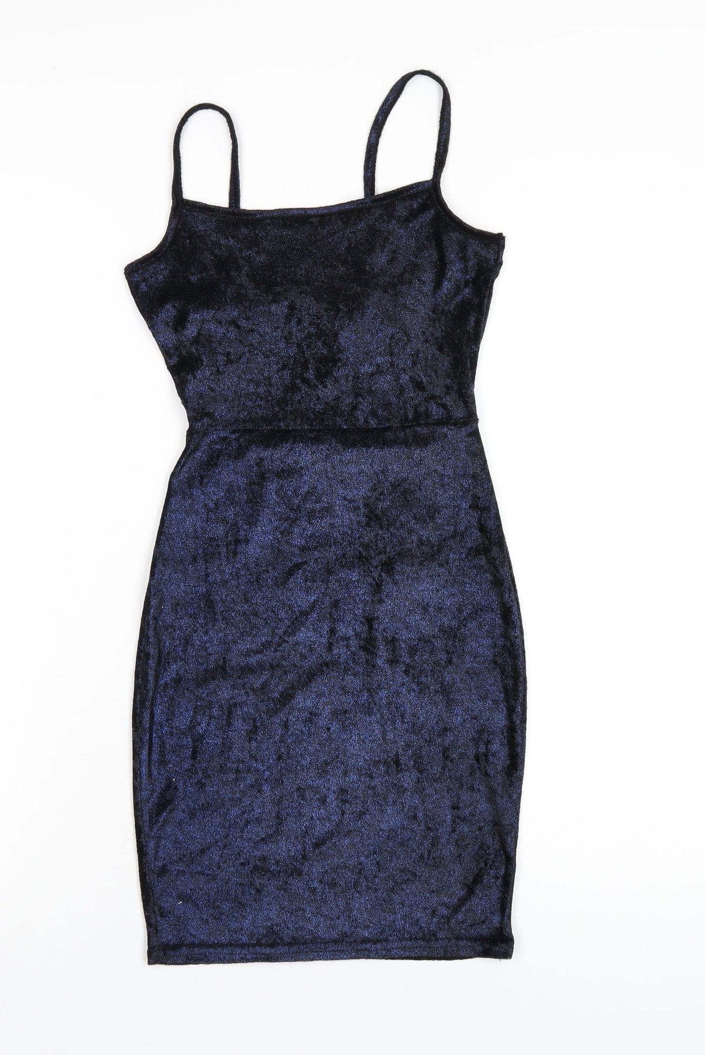 PRETTYLITTLETHING Womens Blue Polyester Bodycon Size 4 Square Neck Pullover