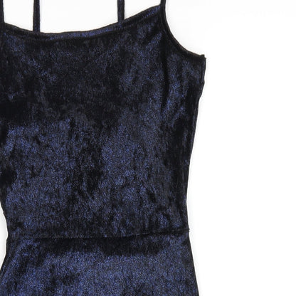 PRETTYLITTLETHING Womens Blue Polyester Bodycon Size 4 Square Neck Pullover