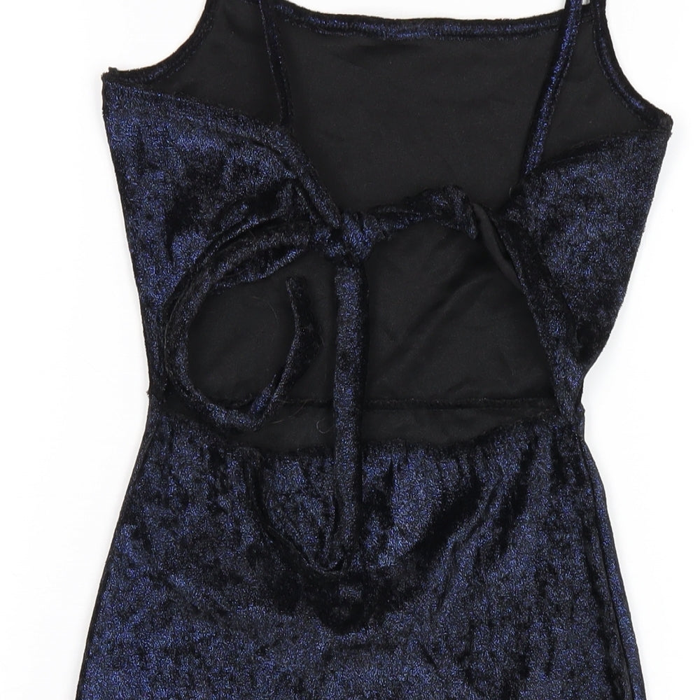 PRETTYLITTLETHING Womens Blue Polyester Bodycon Size 4 Square Neck Pullover