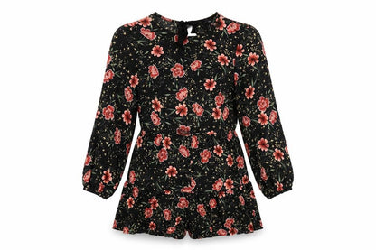 New Look Womens Black Floral Polyester Playsuit One-Piece Size 10 Zip