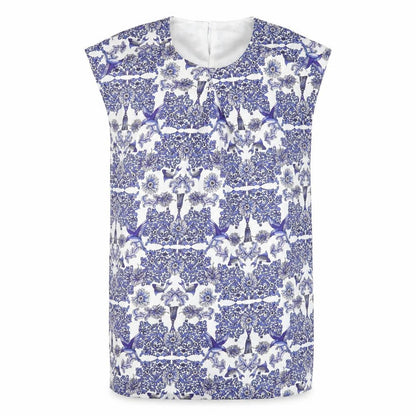 Mary Portas Womens Blue Geometric Polyester A-Line Size 10 Round Neck Button