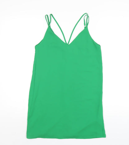 Topshop Womens Green Polyester A-Line Size 8 V-Neck Pullover