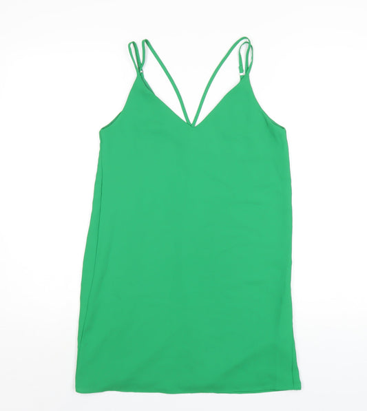 Topshop Womens Green Polyester A-Line Size 8 V-Neck Pullover