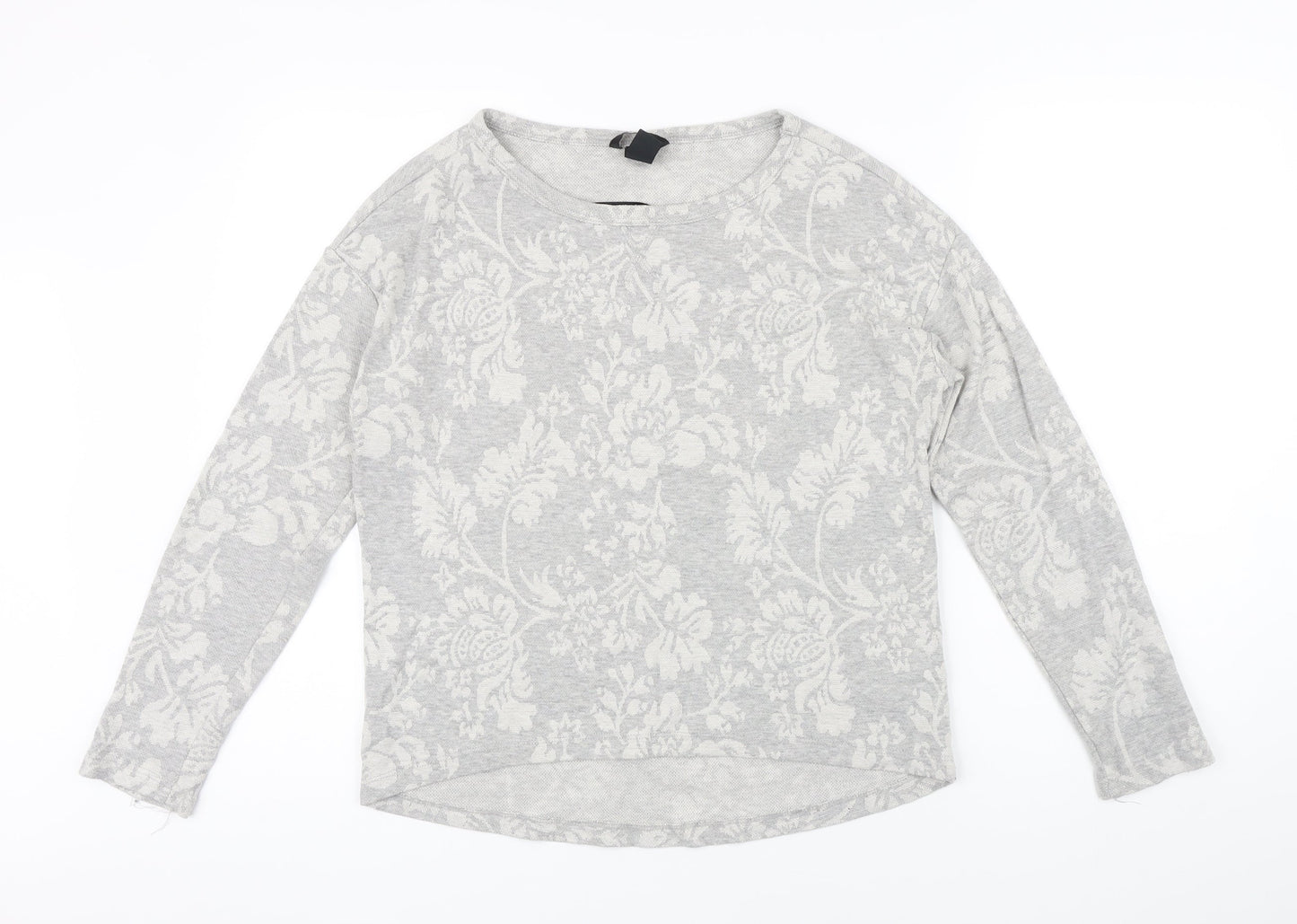 H&M Womens Grey Floral Polyester Pullover Sweatshirt Size S