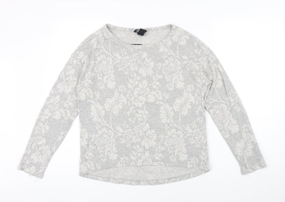 H&M Womens Grey Floral Polyester Pullover Sweatshirt Size S