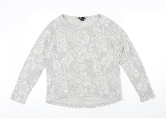H&M Womens Grey Floral Polyester Pullover Sweatshirt Size S