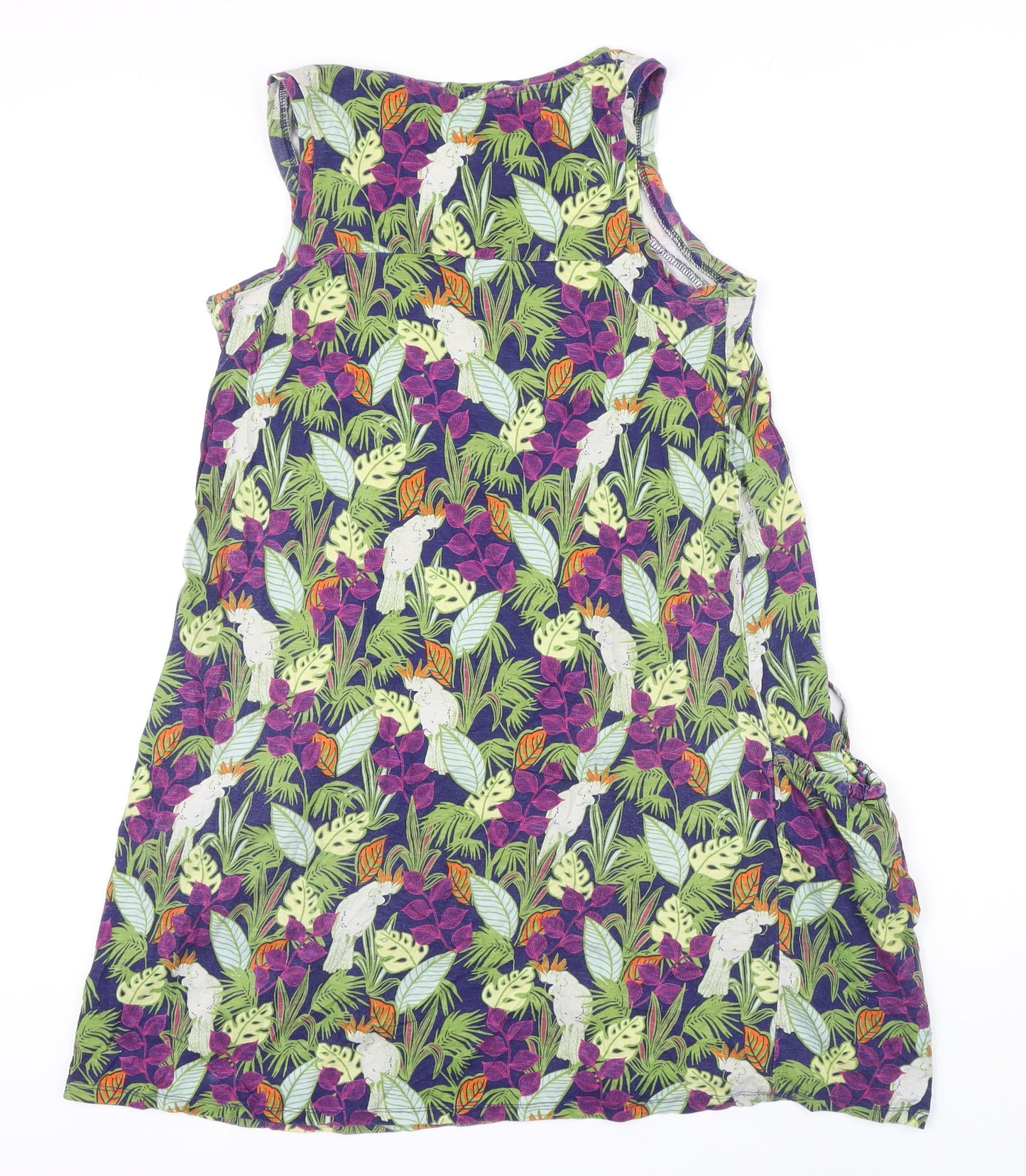 NEXT Womens Multicoloured Floral 100% Cotton Pinafore/Dungaree Dress Size 10 Boat Neck - Pockets