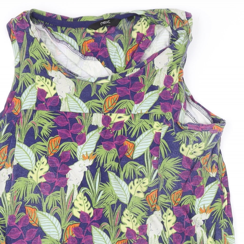 NEXT Womens Multicoloured Floral 100% Cotton Pinafore/Dungaree Dress Size 10 Boat Neck - Pockets