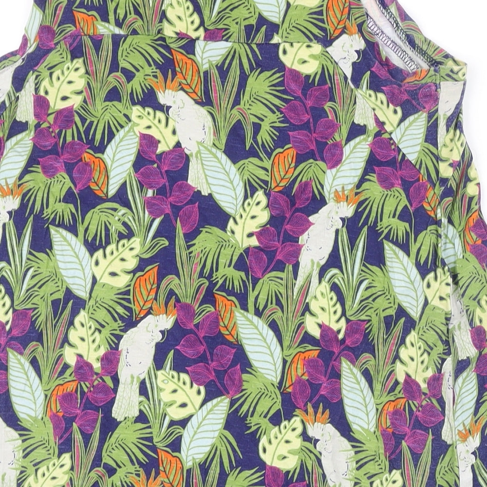 NEXT Womens Multicoloured Floral 100% Cotton Pinafore/Dungaree Dress Size 10 Boat Neck - Pockets