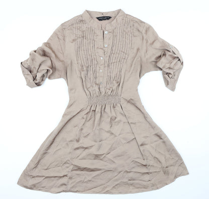 Dorothy Perkins Womens Beige Polyester Shirt Dress Size 12 Collared Button
