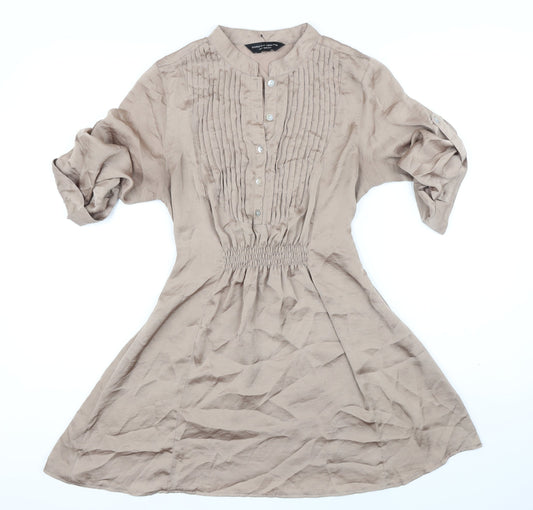 Dorothy Perkins Womens Beige Polyester Shirt Dress Size 12 Collared Button