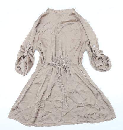 Dorothy Perkins Womens Beige Polyester Shirt Dress Size 12 Collared Button