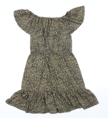 ASOS Womens Brown Animal Print Polyester A-Line Size 8 Off the Shoulder